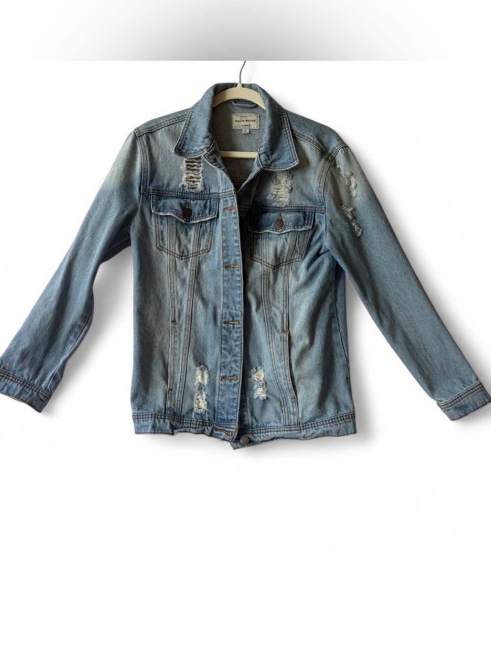 Haute Monde Light Blue Distressed Denim Jacket